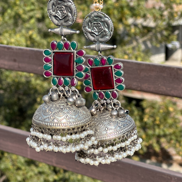Mehreen Oxidized Silver Jhumka