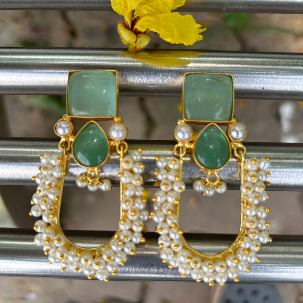 Green Floral Drop Earrings