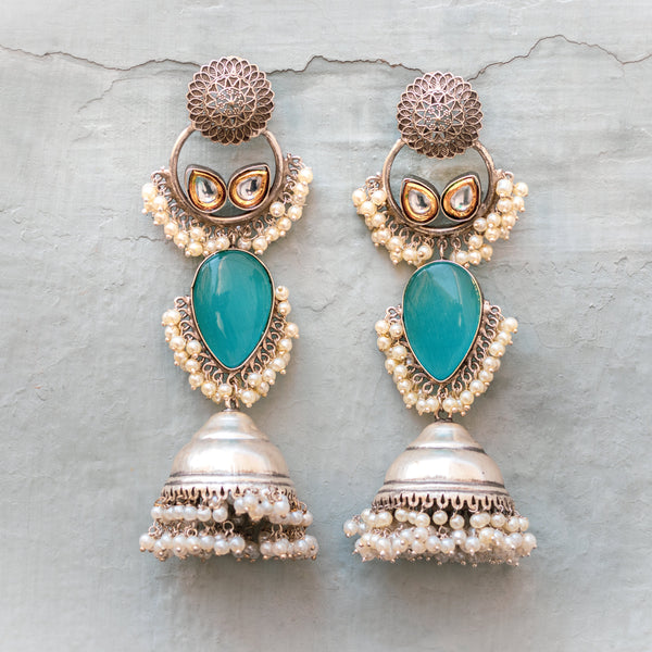 Silver Replica Blue Stone Jhumka
