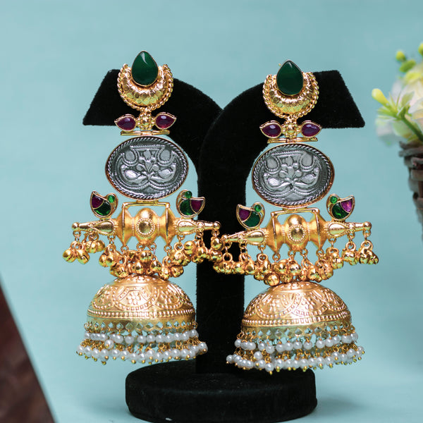 Green Stone Dual Tone Jhumka
