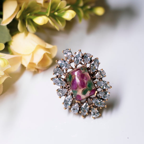 Maroon Green Moissanite Ring