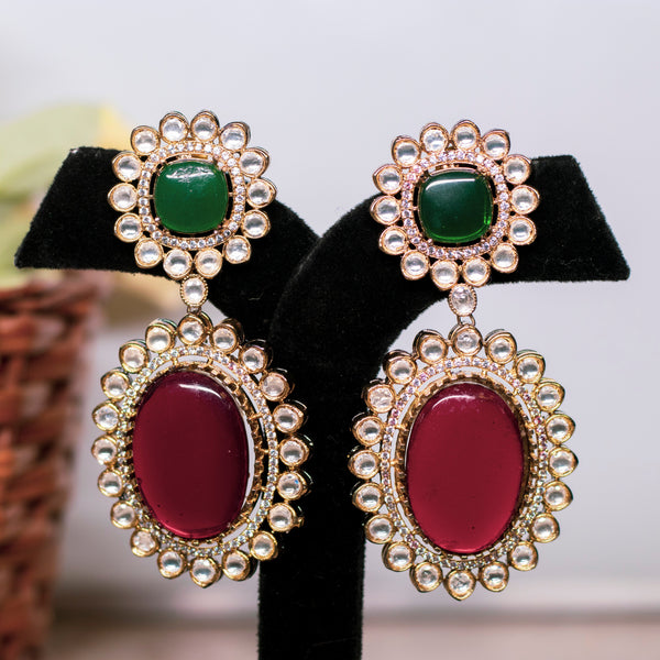 Moissanite Red & Green Stone Earrings