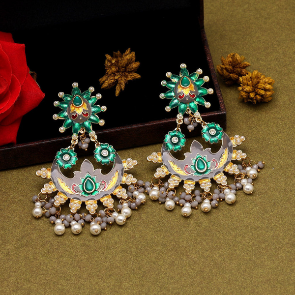 Grey Meenakari Jhumka