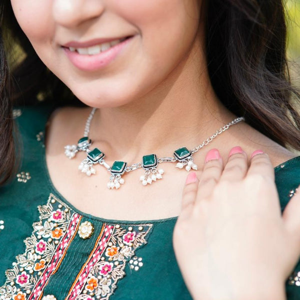 Silver Replica Monalisa Stone Necklace
