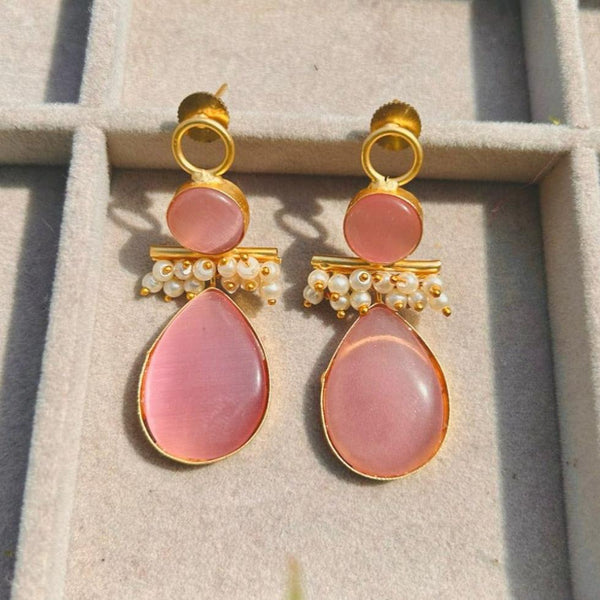 Baby Pink Monalisa Stone Drop Earrings
